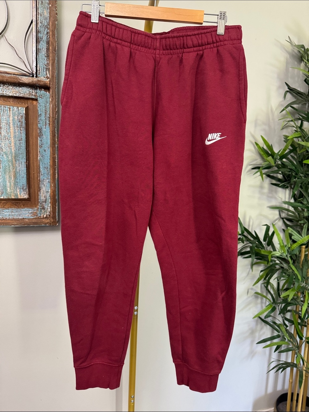 Nike Burgundy Track Joggers with White Nike Swoosh GUC M